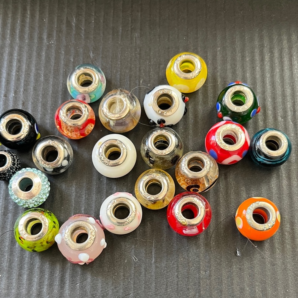 21 Colorful Glass Beads Marked 925 One Marked Pandora